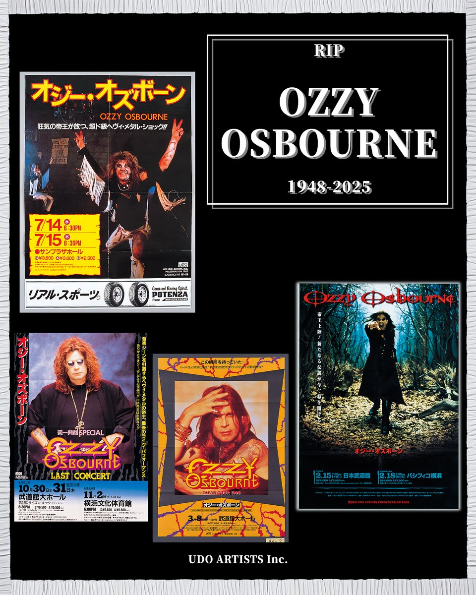 UDO_ArtistsINC's tweet image. 【追悼】
オジー・オズボーンが亡くなりました。弊社でも多くの招聘公演を開催させていただき、そのどれもが印象に残るショーでした。
ありがとうOzzy
R.I.P.
#オジー・オズボーン #OzzyOsbourne
