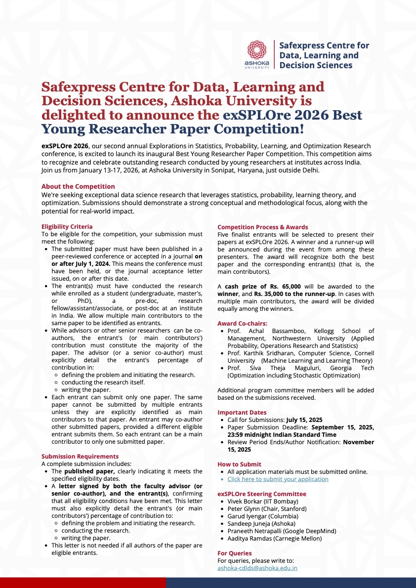 Sandeep Juneja (@sandeepjuneja66) on Twitter photo This should be an important annual award to support young researchers with a conceptual orientation working on data science/ML/AI related areas. Please spread the note. This should be an important annual award to support young researchers with a conceptual orientation working on data science/ML/AI related areas. Please spread the note.