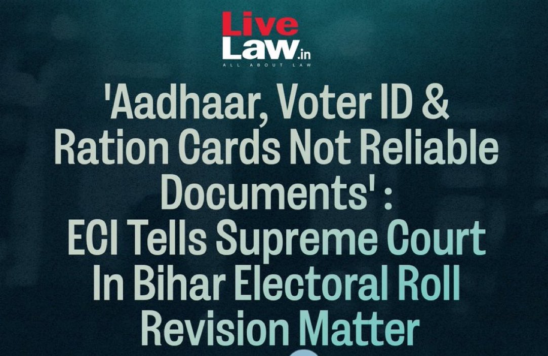 SupriyaShrinate's tweet image. Aadhaar needed for almost all the documents to be made
Voter Id has been used to elect govt in the state & centre
Ration cards being used to distribute free ration to 80 cr people - the govt can’t stop talking about
But none of these are valid?
It's all a bunch of baloney!