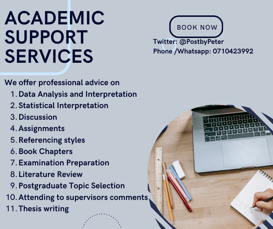 PostbyPeter's tweet image. 🎓 Academic Writing Support 📚
We offer support for
🎯Assignments
📝 Dissertation writing
🔍 Research Proposal
📖 Literature Review
📋 Questionnaire Development
📊 Data Analysis
✍️ Supervisors Comments
Contact Us Today wa.link/f4rx3o for assistance