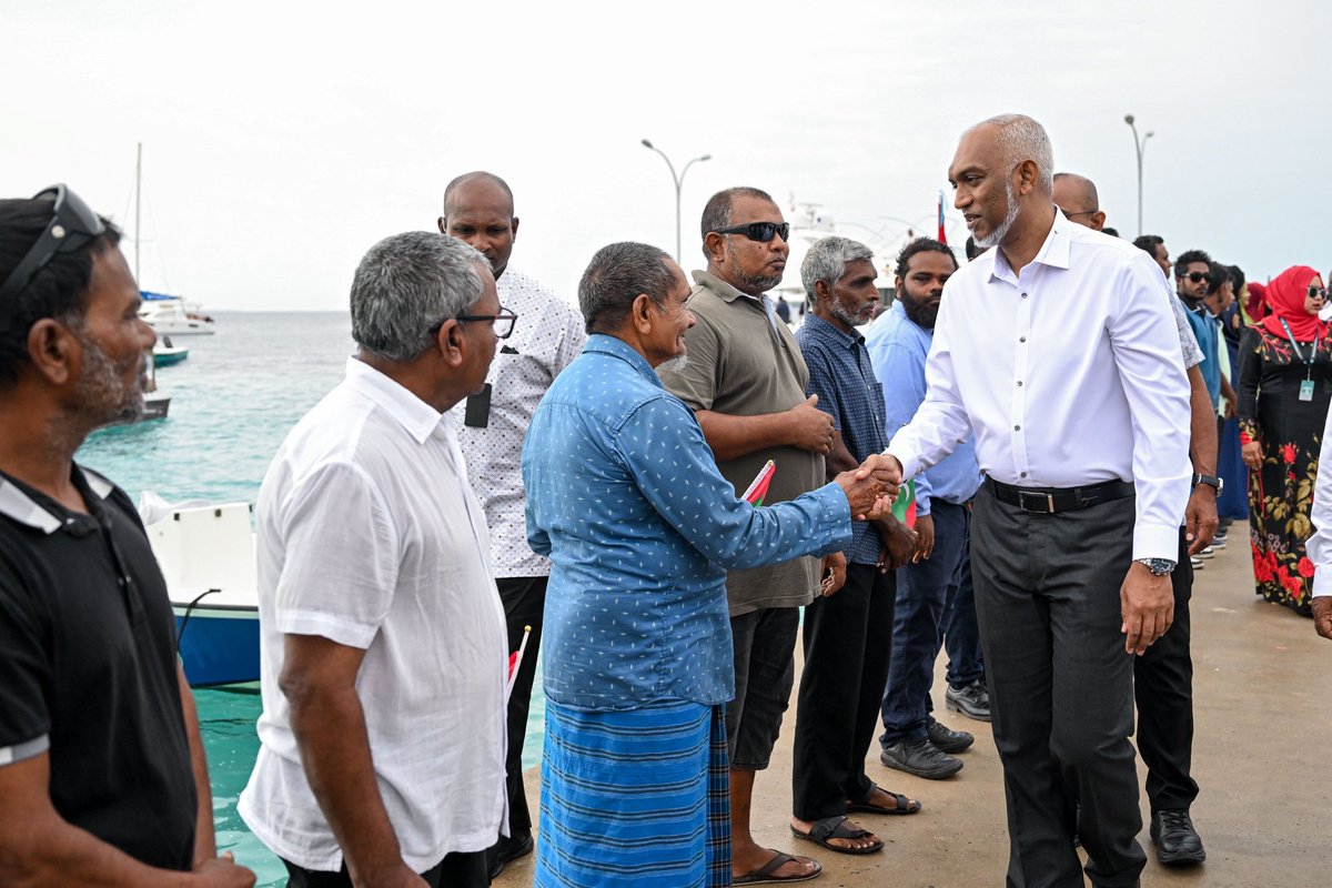 The President's Office (@presidencymv) on Twitter photo President Dr <a href="/MMuizzu/">Dr Mohamed Muizzu</a> arrives in Noonu Atoll Fodhdhoo. Upon his arrival, the President was warmly received by the residents. Fodhdhoo is the ninth destination of the President’s tour of the 13 inhabited islands in the Noonu atoll.
#RayyithunGaathah #NoonuVisit President Dr <a href="/MMuizzu/">Dr Mohamed Muizzu</a> arrives in Noonu Atoll Fodhdhoo. Upon his arrival, the President was warmly received by the residents. Fodhdhoo is the ninth destination of the President’s tour of the 13 inhabited islands in the Noonu atoll.
#RayyithunGaathah #NoonuVisit