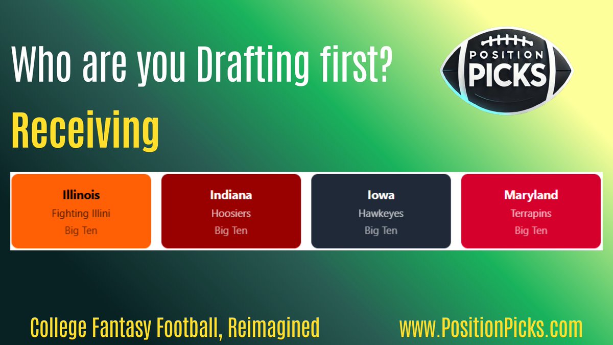 TheBowmanBagley's tweet image. These are the only available options - which one you picking?
Position Picks let's you pick Positions by school, rather than specific players. 💪
Go play for free today and start your draft! Link in Bio.
#fantasyfootball