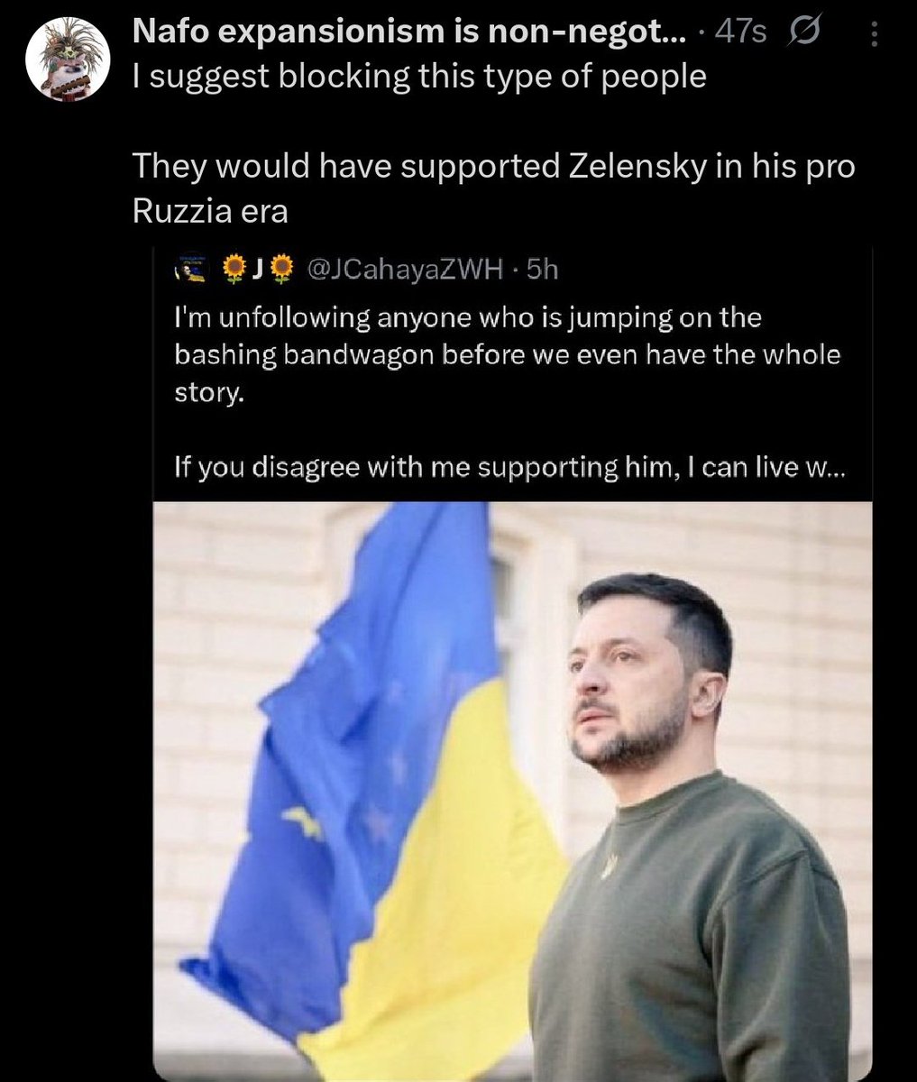 JCahayaZWH's tweet image. Well I blocked you first and now you're fkn mad because I did.
Except you came over here to pick a fight with me and bash Pres Zelenskyy. So yeah ... That's why you got blocked. Lol 🤷🏻♀️