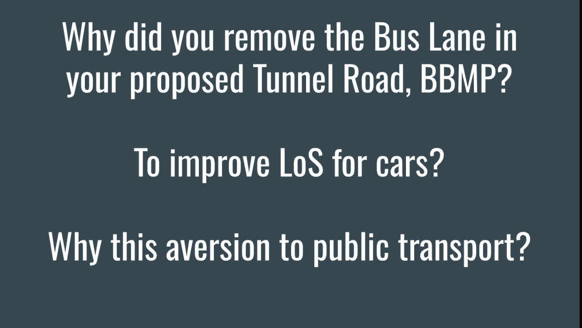 solidview's tweet image. A fundamental change happened between the draft and the final BBMP Tunnel Road DPR.

What is it?

BBMP quietly removed the reserved Bus Lane and now all 3 lanes in each direction is available for only CARS. 

Bengaluru - We must 🛑 the unscientific car-only Tunnel Rd for our sake