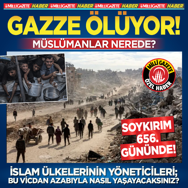 milligazetecom's tweet photo. 🚨Gazze ölüyor! Müslümanlar nerede? Soykırım 656. gününde! İslam ülkelerinin yöneticileri; bu vicdan azabıyla nasıl yaşayacaksınız?