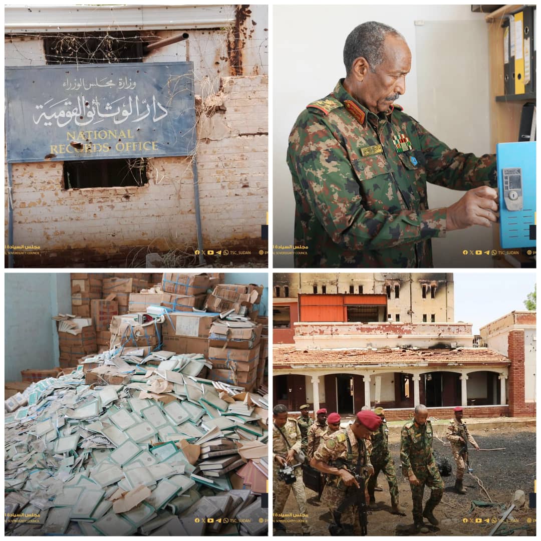 gov_moci's tweet image. رئيس مجلس السيادة الانتقالي القائد العام للقوات المسلحة الفريق أول الركن عبدالفتاح البرهان يزور مقرات دار الوثائق القومية والدار السودانية للكتب والهيئة العامة للإذاعة والتلفزيون ويقف على حجم الدمار الممنهج الذي تعرضت له