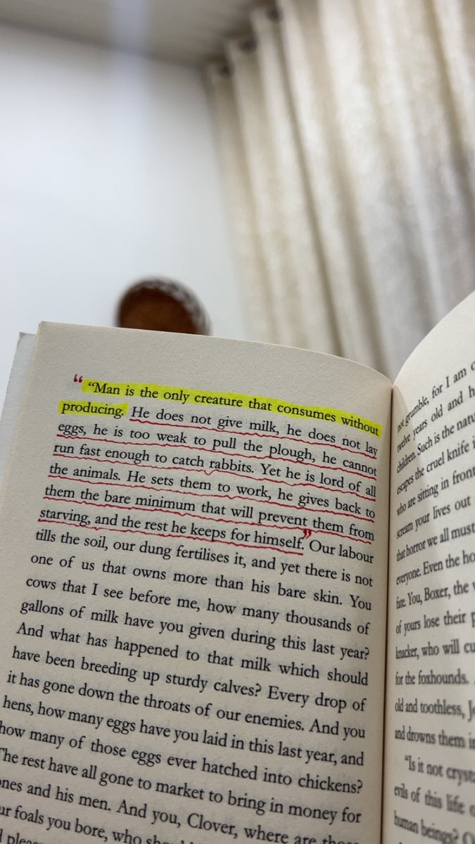 We offers them only enough to keep them alive. Not enough to thrive, not enough to rest. Just enough to survive another day of service.

We stole their freedom, their strength, their silence. We took everything and called it nature.

FOUR LEGS GOOD, TWO LEGS BAD- George Orwell.