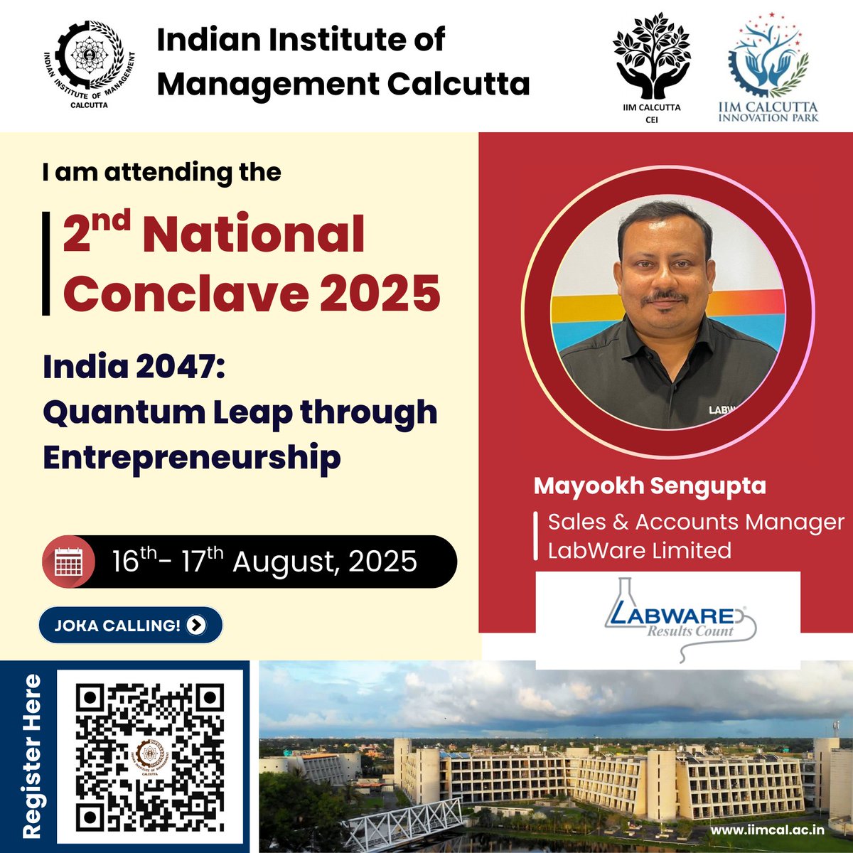 IIM_Calcutta's tweet image. Be a Part of IIM Calcutta’s 2nd National Conclave on Entrepreneurship!
Meet | Network | Explore
Register Now: shorturl.at/EDDo7
More Information: shorturl.at/2l3rF
MDC rooms at IIM Calcutta campus are filling up fast. Please register now.
#IIMCalcutta #India2047…