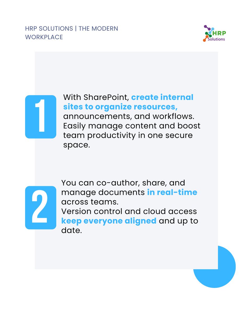 hrpsolutions's tweet image. Welcome back to a fresh edition of the HRP Modern Work Place!

This week we’re talking about Microsoft SharePoint
Here’s how it can help you do more with less smarter, faster, and all in one place.

Read more below!
#hrpsolutions #themodernworkplace