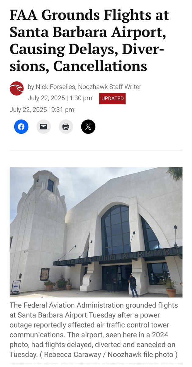JoshuaZermeno's tweet image. Today in California:
✅ Massive power outage
✅ SpaceX cancels Falcon 9 launch due to “airspace concerns”
✅ FAA grounds Santa Barbara airport flights
✅ 911 phone lines down
✅ Cell/Internet service down
A stark reminder of our over-reliance on a fragile electrical grid