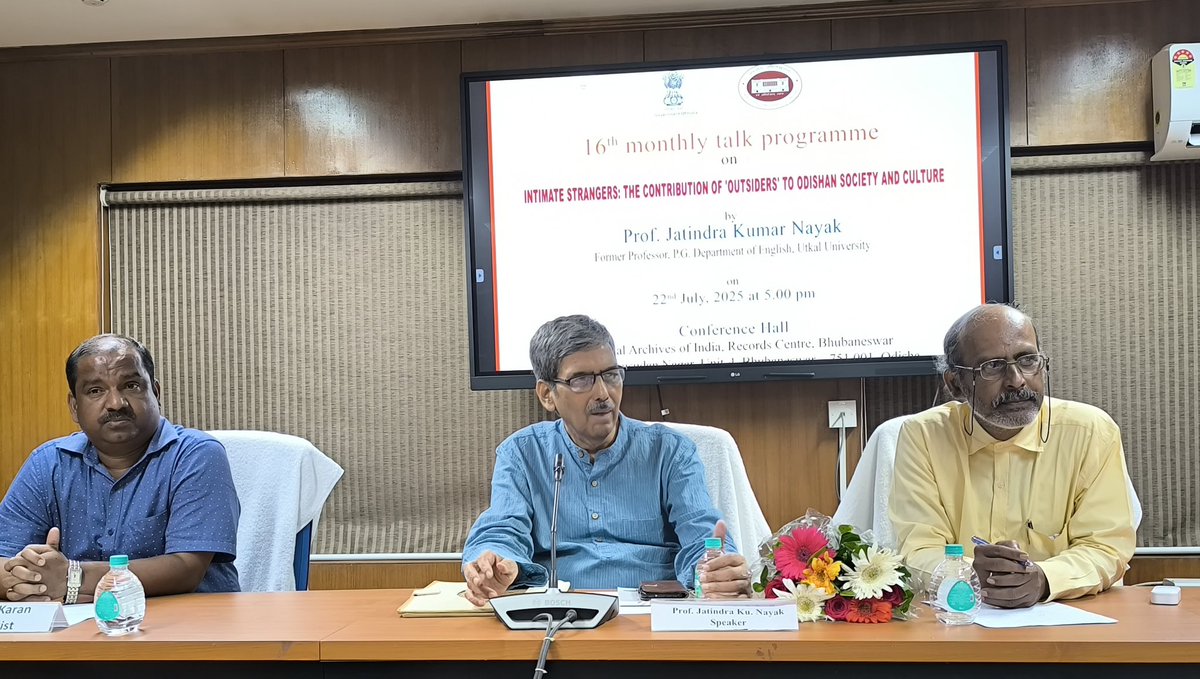 IN_Archives's tweet image. #NAI shares highlights from the 16th Monthly Talk Programme on "Intimate Strangers: The contribution of ‘Outsiders’ to the Odisha Society and culture " by by Prof. Jatindra Kumar Nayak, Former Professor, P.G. Department of English, Utkal University, 22nd July 2025 at 5:00 pm.