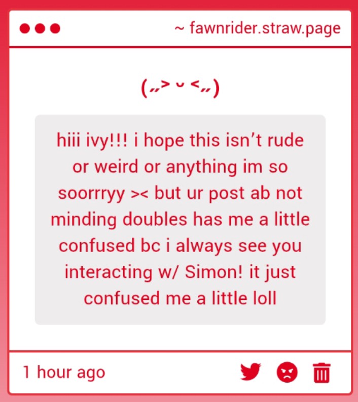 jckmrstonyume's tweet image. hi lovee! i've only been interacting/sharing with Simon and Simon only!! other doubles that are not Simon always bother me for some reason???? but i don't mind them anymore, since there's actually people who love fawnrider as much as i do n are very supportive if that makes sense