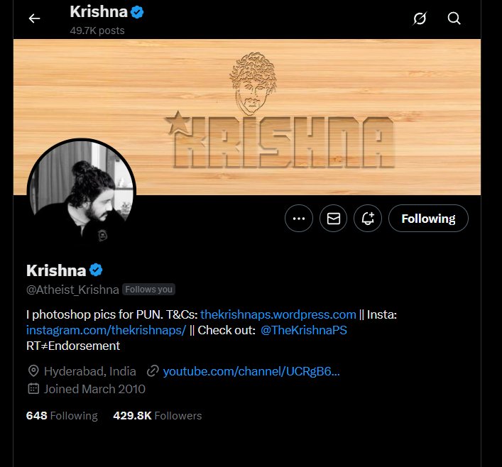 rishibagree's tweet image. Devastated to hear of @Atheist_Krishna's passing.
His brilliant Photoshop art and sharp wit brought joy to countless hearts. A true son of Bharat, his kindness and creativity touched us all deeply. Gone too soon, his spark will forever shine in our memories.
Om Shanti. 🙏