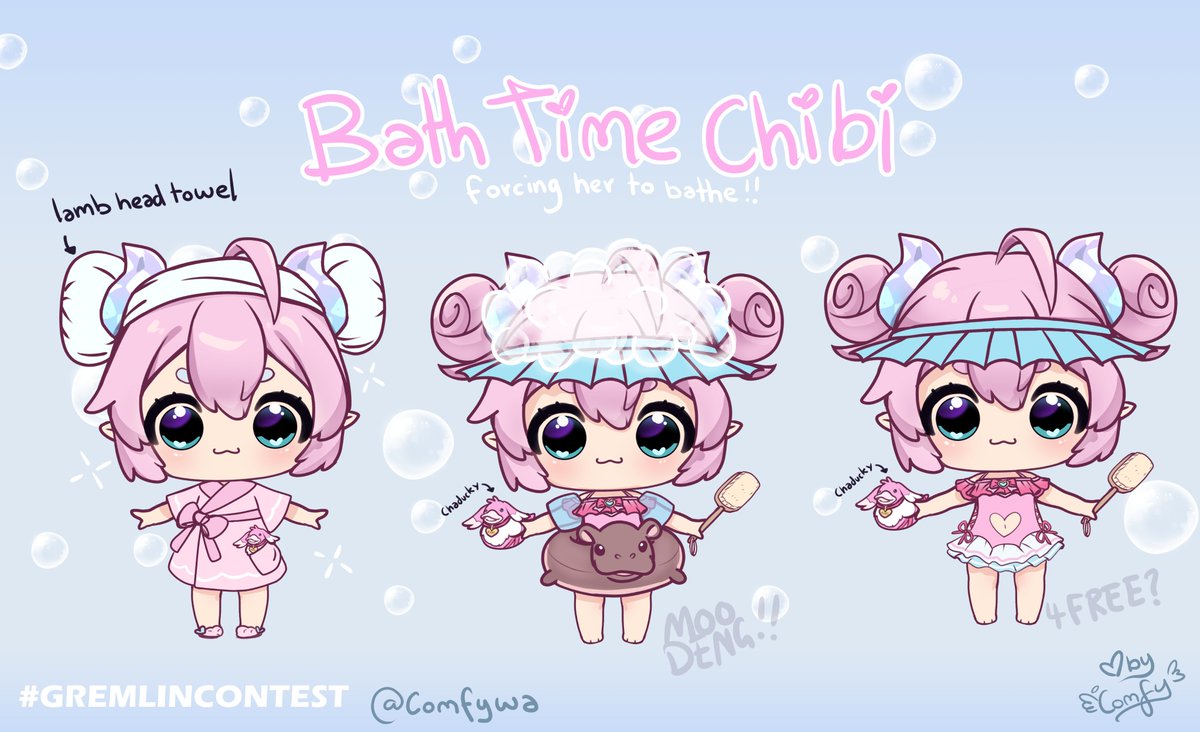 I don't have the most time, but I really wanted to enter, here's... 

f̶͍͐ȯ̴̗r̸̪͒c̷̢̄ȇ̶͇ ̷̲͝h̴̟̕e̸̘͐ṙ̵̤ ̵̡̎ṱ̶̂o̶̳͒ ̴̲̌b̴̢͗a̸͙͘t̴͍͊h̸̖̓e̴͈̚   Bath Time Chibi !!!

#gremlincontest