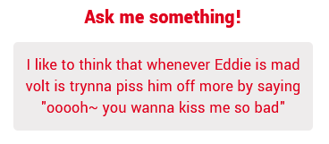 IronicOrange's tweet image. for funny haha, Eddie's gonna pull out the razor and shaving cream
for hot stuff, he will pull Volt in for a kiss and maybe bite his lip til it bleeds