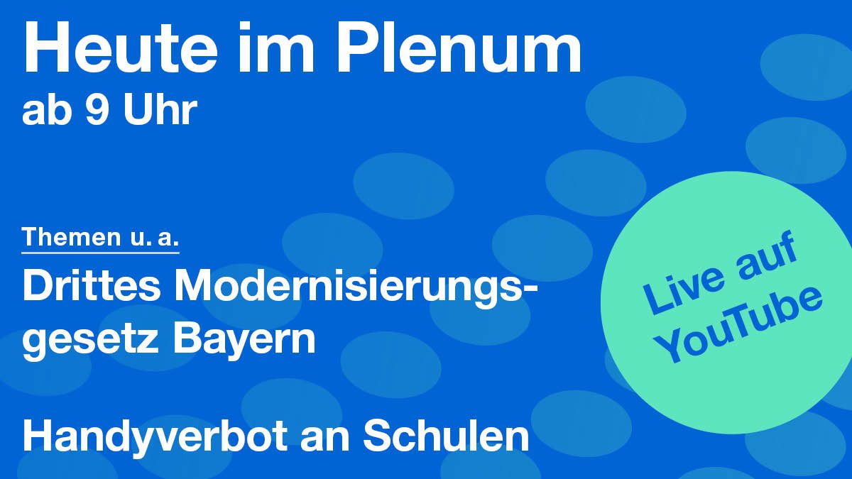 Landtag_Bayern's tweet image. Heute u.a. in der 57. Plenarsitzung #LTBY: Zweite Lesungen zu Gesetzentwürfen...
▶️ der Staatsregierung: "Drittes Modernisierungsgesetz Bayern"
▶️ von @AfD_Bayern_LT: "Änderung des Bayerischen Gesetzes über das Erziehungs- und Unterrichtswesen"
LIVE: youtube.com/watch?v=t1sBj4…