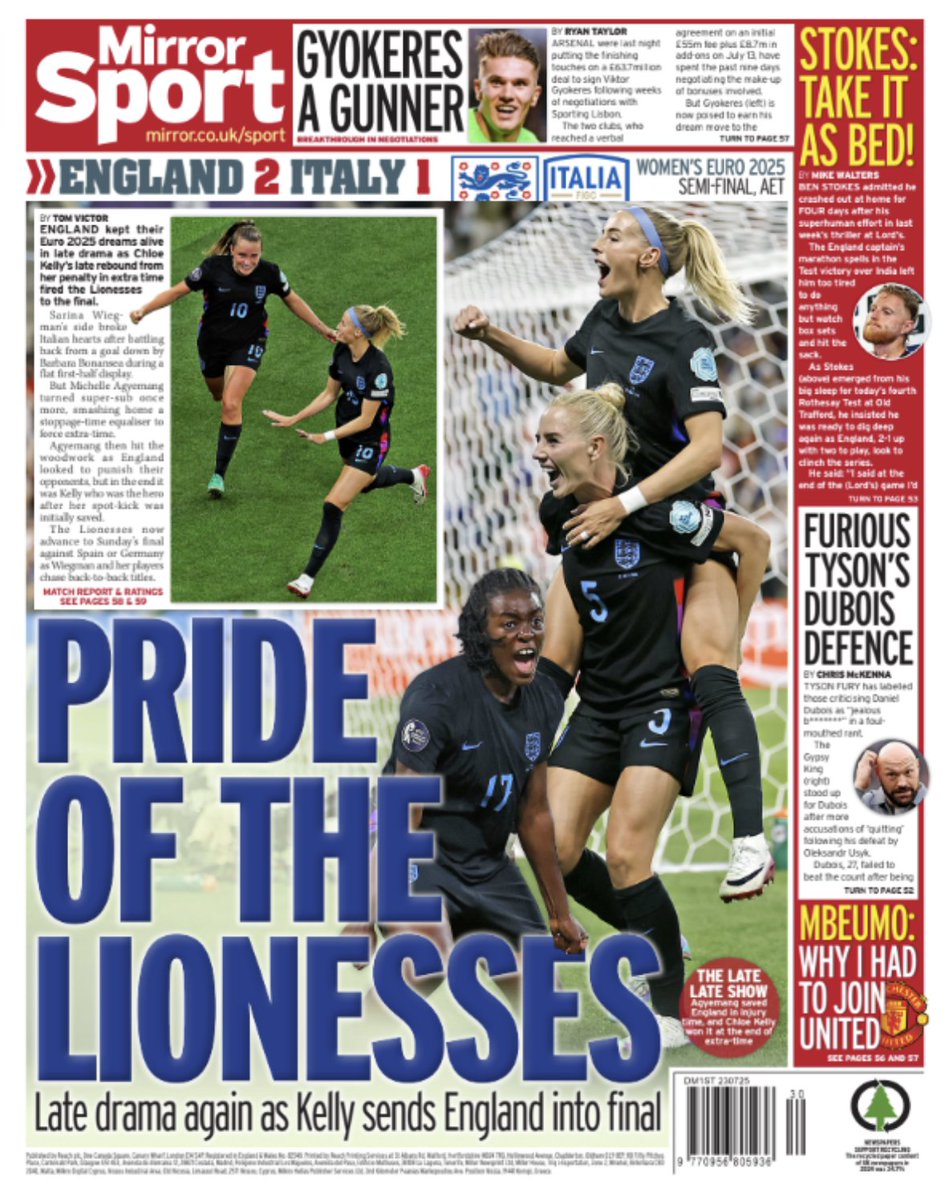 MirrorFootball's tweet image. LIVE: Lionesses latest as England reach Euro 2025 Final thanks to more late drama 🦁
mirror.co.uk/sport/football…