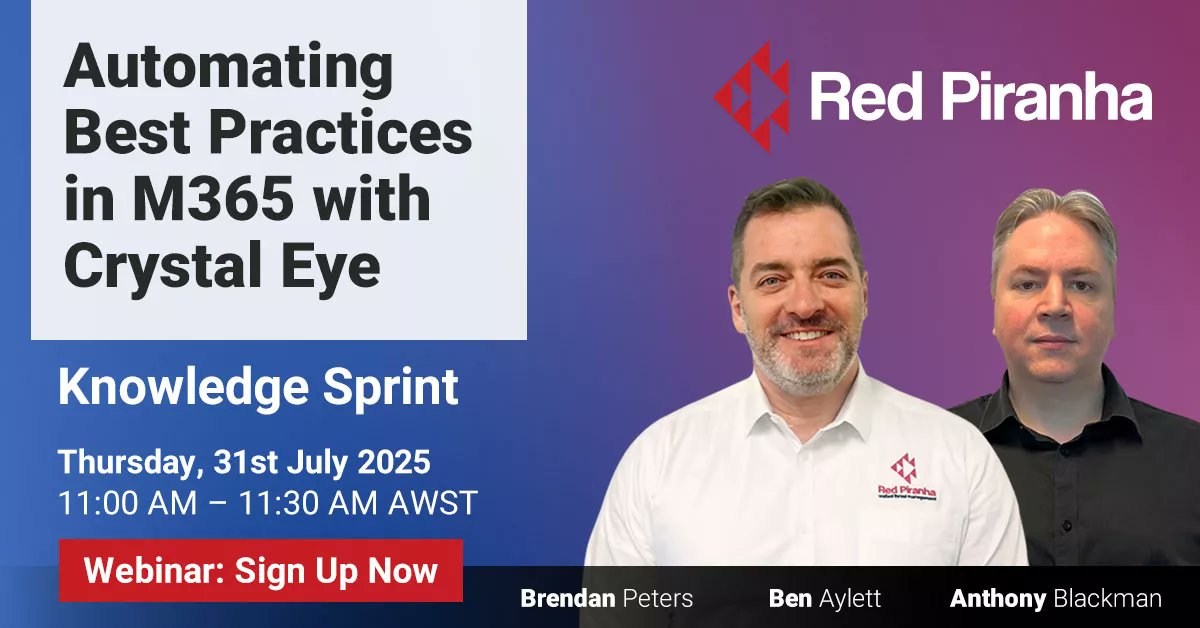 Red Piranha (@redpiranhasec) on Twitter photo Join us for our upcoming Knowledge Sprint - Automating Best Practices in M365 with Crystal Eye, where we’ll show you how to automate & enforce security best practices across Microsoft 365, Azure & Entra ID. Register here: bit.ly/4kW3boJ
#CyberSecurity #InfoSec Join us for our upcoming Knowledge Sprint - Automating Best Practices in M365 with Crystal Eye, where we’ll show you how to automate & enforce security best practices across Microsoft 365, Azure & Entra ID. Register here: bit.ly/4kW3boJ
#CyberSecurity #InfoSec