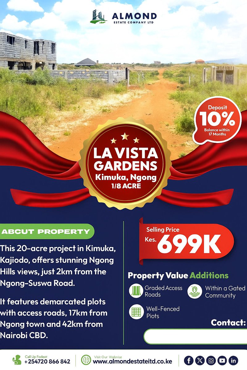 UKatung's tweet image. Looking for your future home?
Own a plot in Kimuka, Ngong for just Ksh 699,000
Flexible payment
Ready title deeds
Water available
2 km from Ngong–Suswa Road(Kibiku Town)
📞 +254 720 866 842 today.
#LandForSale #PlotForSale #RealEstate #thestandard #EdwinSifuna #Diaspora #ForSale