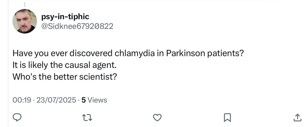 Hypothesis's tweet image. Antivaxxer pretends to be a scientist and claims to have found the REAL cause of Parkinson’s…
Chlamydia trachomatis.