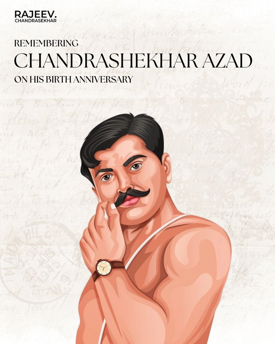 RajeevRC_X's tweet image. Remembering #ChandraShekharAzad on his birth anniversary today.
Born as Chandrashekhar Tiwari, he chose the name ‘Azad’ to reflect his unwavering spirit and commitment to India’s freedom. His courage, sacrifice, and resolve against colonial rule continue to inspire generations…