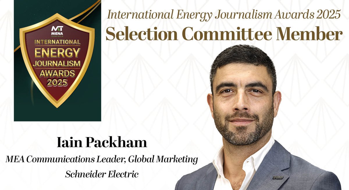 gulf_intel's tweet image. 5th MENA Terminals Fujairah International Energy Journalism Awards 2025 Selection Committee Member - @iainpackham, @SchneiderElec
Register to attend #EMFWEEK25 on this link 👉 lnkd.in/d3Me-dXD
#IEJA2025 #Energy #EMF2025 #EMFWEEK25
