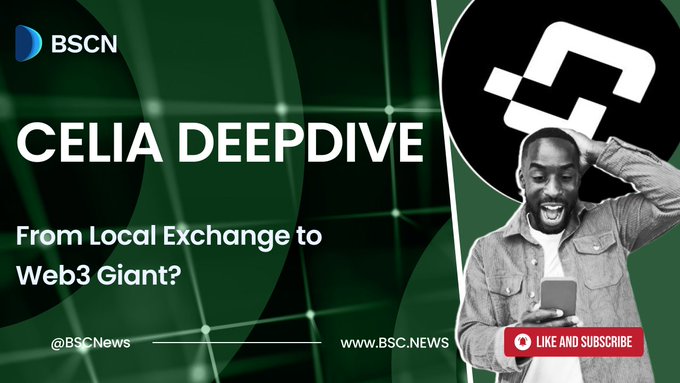 スマホを持つ男性と「ローカル取引所からWeb3の巨人へ？」のテキストが入ったCelia Deep Diveプロモーション画像