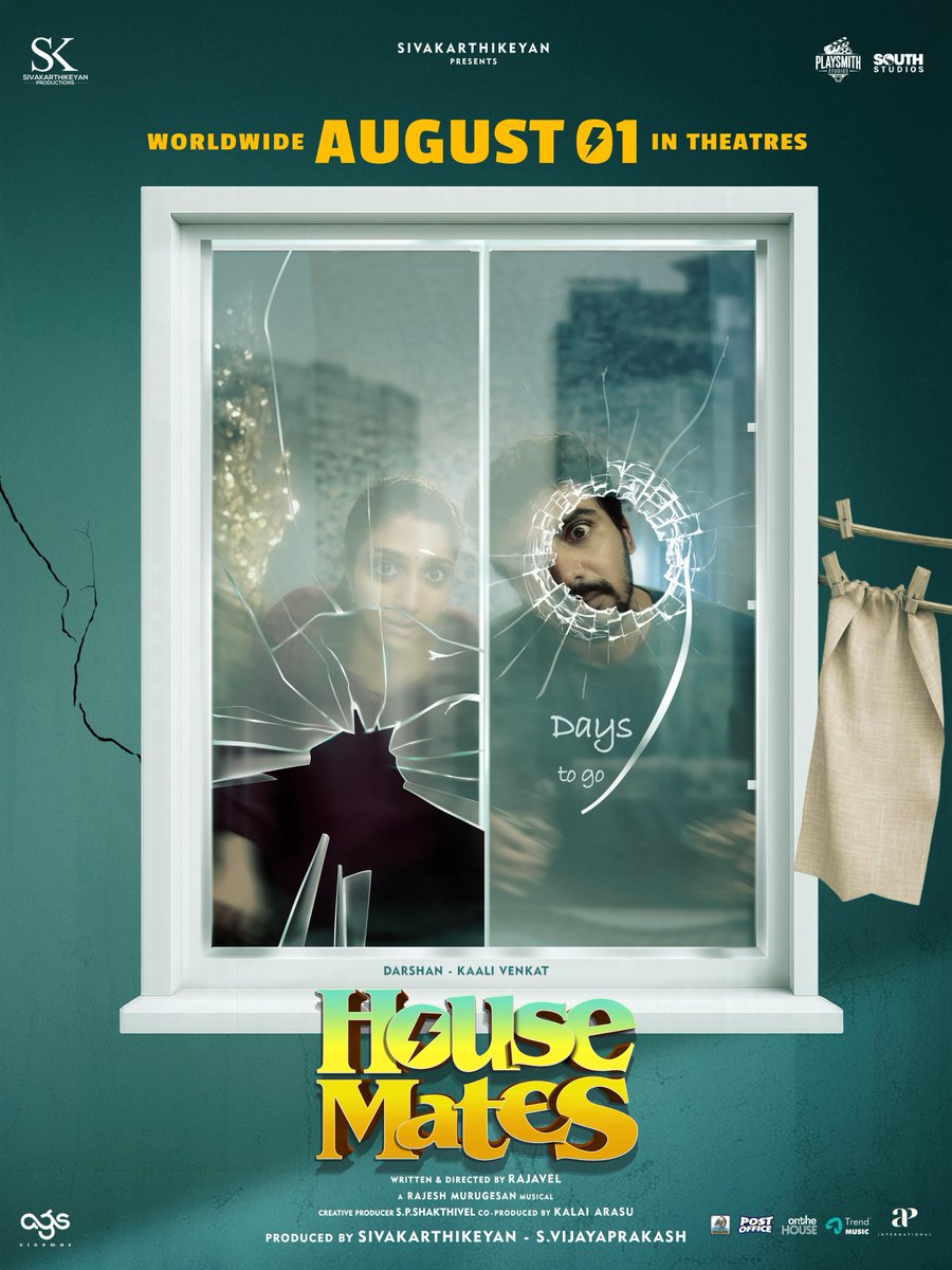 Kalakkal Cinema (@kalakkalcinema) on Twitter photo Just 9 days to go for the release of the fun-filled entertainer #HouseMates! 🏠🎬
Catch our quirky gang on the big screen - in theatres from August 1!
#HousematesFromAug1 🥰
Directed by <a href="/rajvel_hbk/">rajavel</a>
<a href="/Siva_Kartikeyan/">Sivakarthikeyan</a> <a href="/KalaiArasu_/">Kalai Arasu</a> <a href="/SKProdOffl/">Sivakarthikeyan Productions</a> <a href="/agscinemas/">AGS Cinemas</a> <a href="/archanakalpathi/">Archana Kalpathi</a> Just 9 days to go for the release of the fun-filled entertainer #HouseMates! 🏠🎬
Catch our quirky gang on the big screen - in theatres from August 1!
#HousematesFromAug1 🥰
Directed by <a href="/rajvel_hbk/">rajavel</a>
<a href="/Siva_Kartikeyan/">Sivakarthikeyan</a> <a href="/KalaiArasu_/">Kalai Arasu</a> <a href="/SKProdOffl/">Sivakarthikeyan Productions</a> <a href="/agscinemas/">AGS Cinemas</a> <a href="/archanakalpathi/">Archana Kalpathi</a>