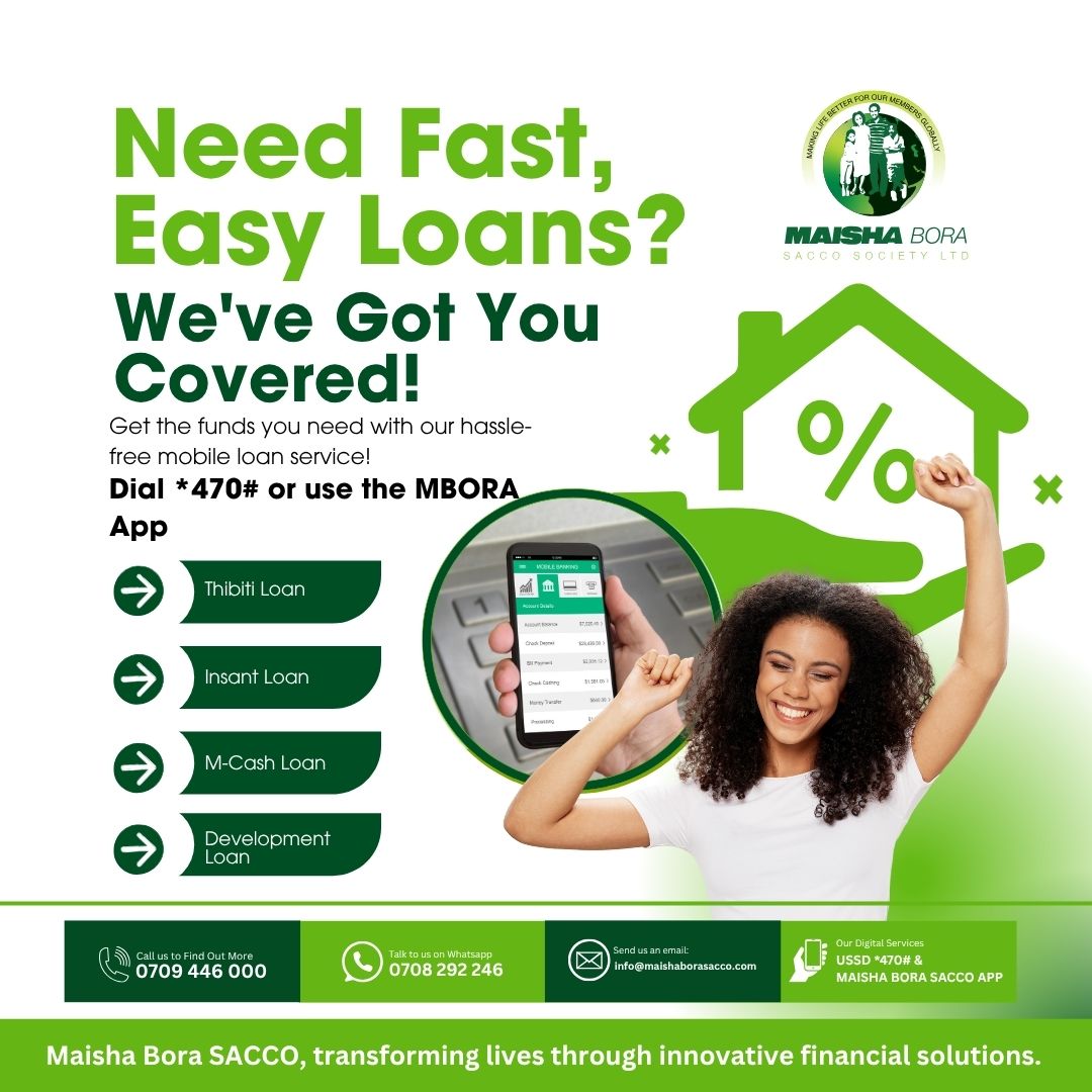 Need quick cash?

Get fast, easy loans via *470# or the MBORA App — Thibiti, Instant, M-Cash &amp; Development Loans at your fingertips! 📱

#TuunganeKwaMaishaBora #MaishaBoraSacco #MobileLoansMadeEasy #SmartMoneyMoves