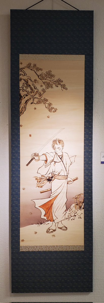 point6G's tweet image. 【妖怪一座 -百鬼夜行展】
7/23(水)〜29(火)
松坂屋上野店 7階アートギャラリー＆アートスペースにて出展中
木板に焼き焦がして描いた掛け軸風の妖怪画です。
掛け軸の表装は板に布張りしています。
見てる方々は普通の紙に描いたと思っている様ですが・・
全部木で～す。
見に来てね～