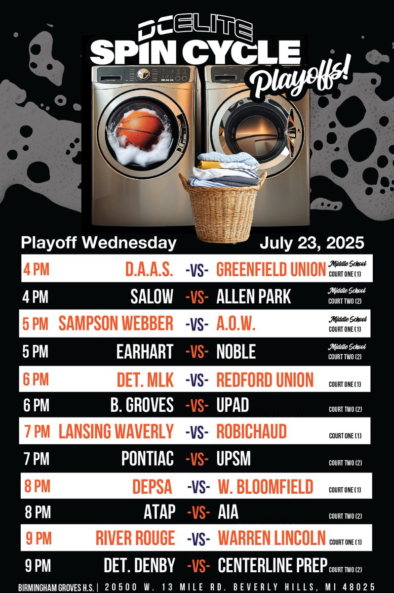 It’s Wednesday. That Means Spin Cycle Playoffs.

Winning teams don’t take home trophies 
they take home laundry rooms for their schools.

Powered by DC Elite x I Am Derrick
#SpinCyclePlayoffs #NoExcusesJustImpact #BiggerThanBasketbal
