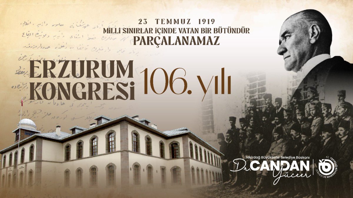 Tdagbld's tweet image. Bağımsızlık meşalesinin yakıldığı, milletimizin kaderini değiştiren Erzurum Kongresi’nin 106. yıldönümünde, Cumhuriyet ve bağımsızlık mücadelemizin önderi Gazi Mustafa Kemal Atatürk’ü ve silah arkadaşlarını rahmet, minnet ve saygıyla anıyoruz.