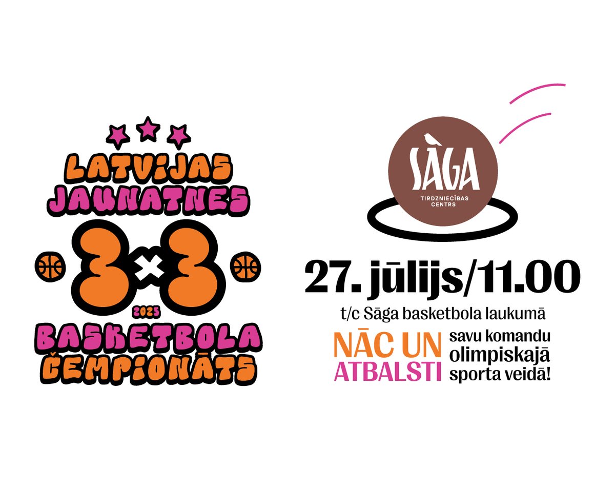 Īstais brīdis pieteikt U12 vecuma grupas meiteņu vai zēnu komandu svētdien, 27. jūlijā Ulbrokā, pie T/C "Sāga" notiekošajam Latvijas Jaunatnes 3x3 basketbola čempionātam! Nolikums un pieteikuma anketa - ej.uz/info3x3