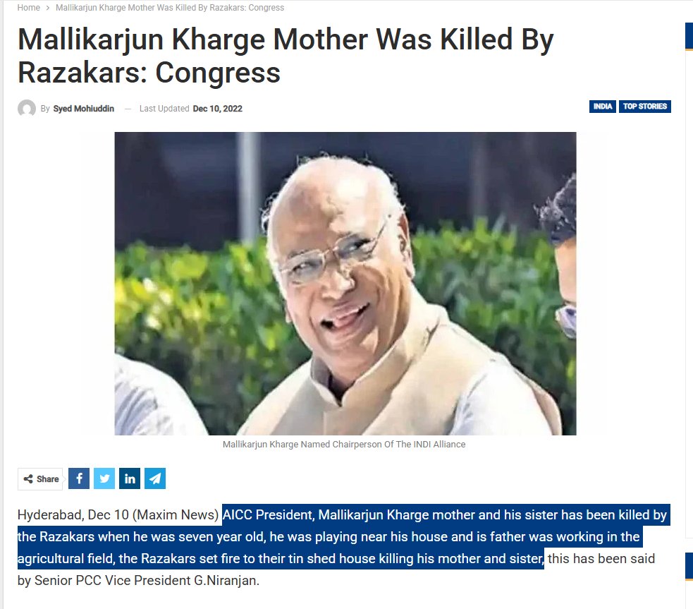 rishibagree's tweet image. The Congress cheerleader failed to mention that the Razakars set fire to kill his family in 1948.