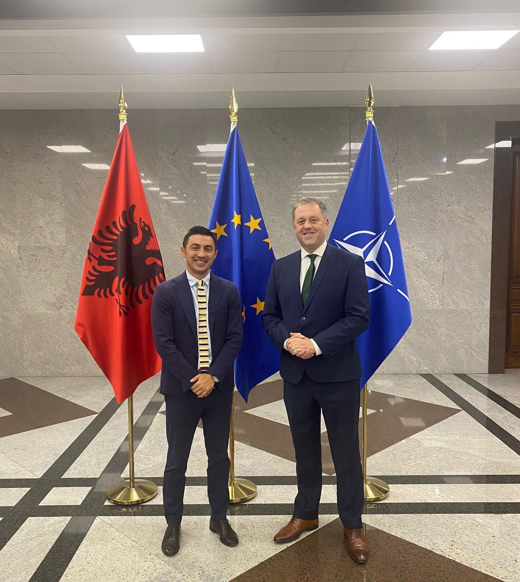 ThomasByrneTD's tweet image. Delighted to catch up with Minister @EndritYzeiraj at @AlbanianDiplo while in Tirana.
Ireland supports the significant progress being made by Albania in its EU accession journey.
Looking forward to continuing our work together 🇮🇪🤝🇦🇱🇪🇺
@IrlEmbAthens