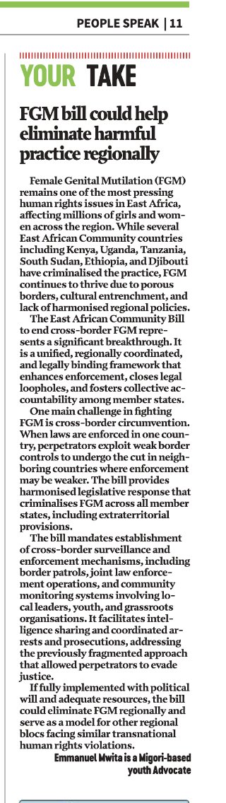 "One main challenge in fighting FGM is cross-border circumvention. When laws are enforced in one country, perpetrators exploit weak border controls to undergo the cut in neighboring countries where enforcement may be weaker. The East African Community bill to end FGM provides a