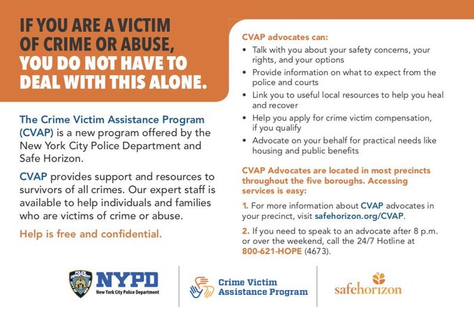 NYPD62Pct's tweet image. If you are a victim of domestic violence, it is normal to feel scared, helpless, and vulnerable. REMEMBER, you are not alone. Have questions? Need help?
📞 NYC DV Hotline: 1-800-621-HOPE (4673)
📞 62 Precinct Domestic Violence: 1-718-236-2611