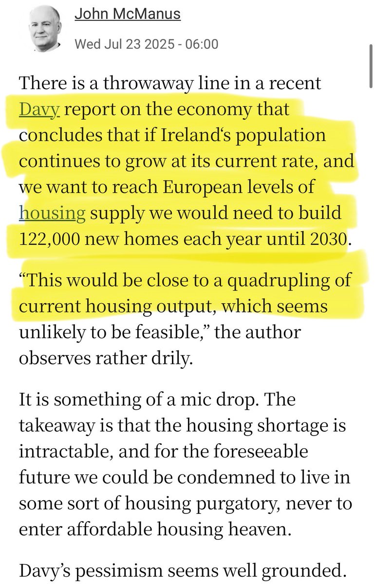 Nick_Delehanty's tweet image. The Irish Times says Ireland’s housing crisis cannot be solved due to population growth.
These Boomers simply aren’t getting it.
If you’re under ~35, you missed the Celtic Tiger & entered adulthood into a broken system you didn’t create.
But we are the ones who’ll have to…