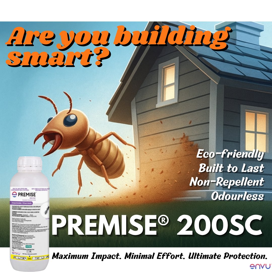 APRMKenya's tweet image. Build with confidence. Protect your site from the ground up with Premise 200SC – the smart, trusted solution against termites. Get in touch today!
#Premise200SC #TermiteProtection #EnvuKenya #ConstructionKenya #BuiltSmart #APRMKenya #constructionsolutions