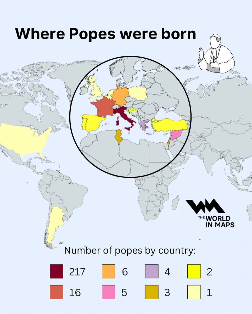 BrilliantMaps's tweet image. Map Showing Where Popes Were Born
Full list: brilliantmaps.com/map-showing-wh…