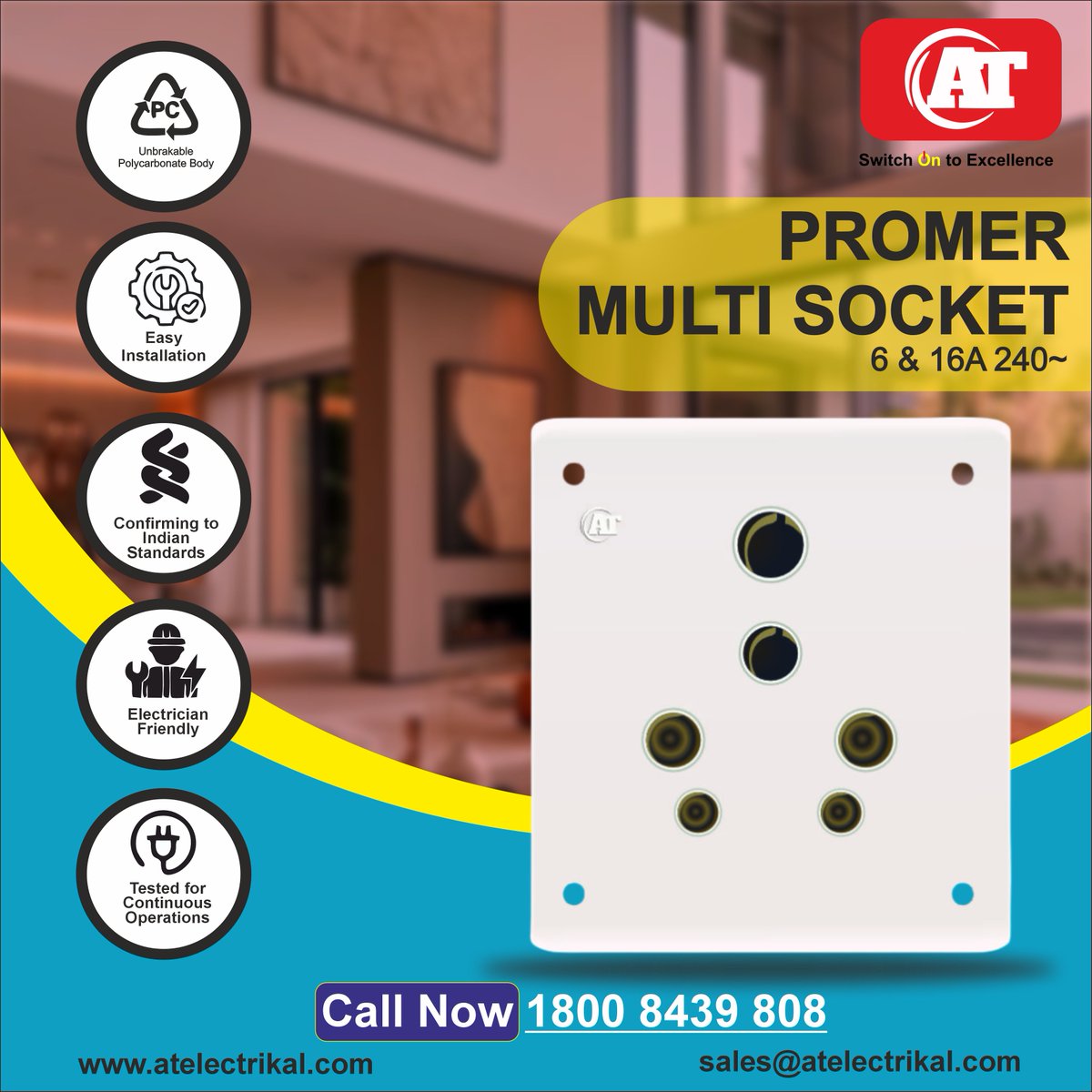 ATELECTRIKAL's tweet image. Upgrade your space with high-quality electric sockets that blend safety, durability, and modern design. Call Now 1800 8439 808 and Visit Our Site atkabel.com 
#ElectricSocket #SafePower #HomeElectricals #SocketSwitch #ModernLiving #ElectricalSafety #InteriorUpgrades