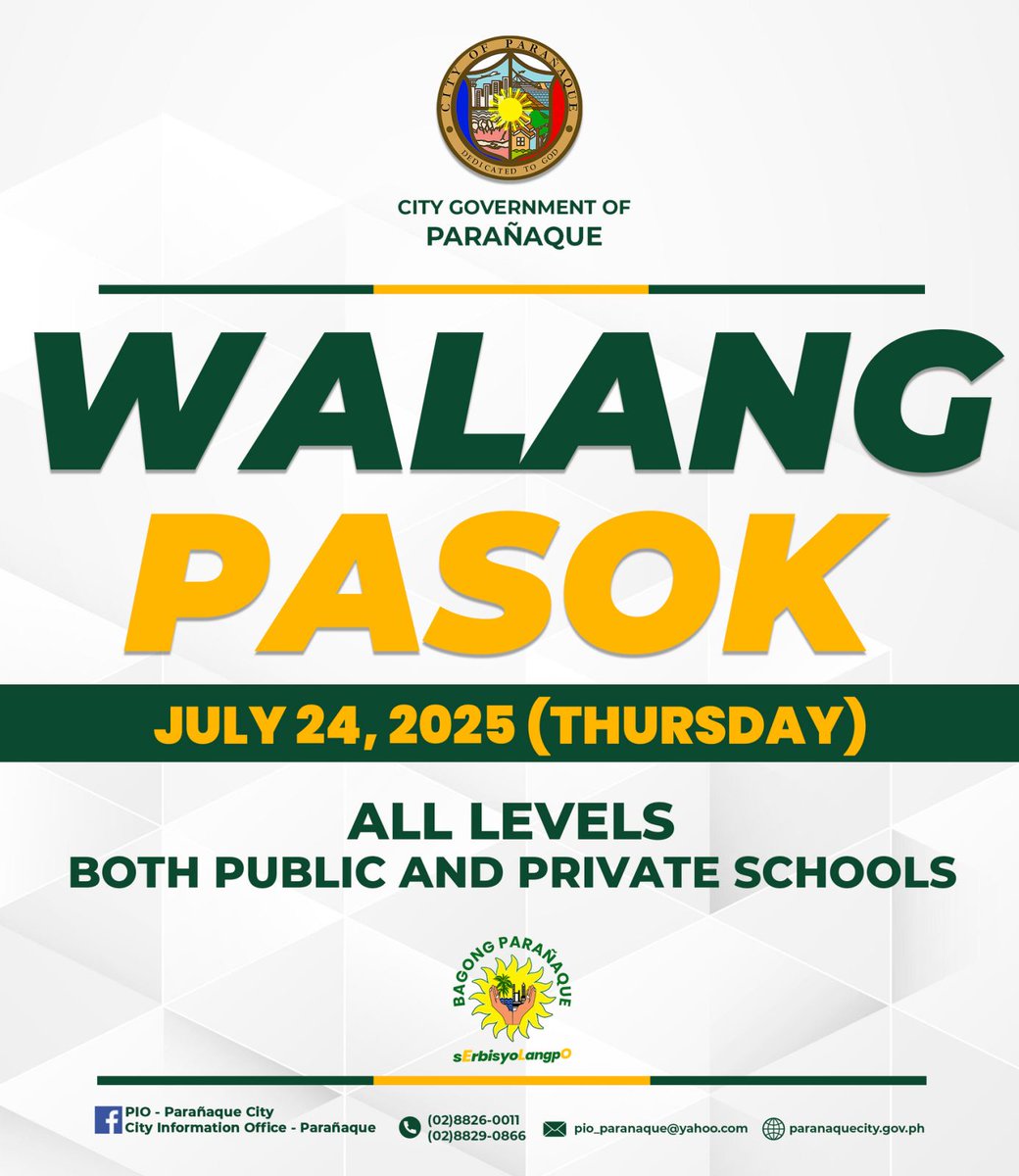 EJ Macababbad (@edjreports) on Twitter photo Parañaque has suspended classes in all levels, both public and private, tomorrow, July 24. <a href="/PhilippineStar/">The Philippine Star</a> Parañaque has suspended classes in all levels, both public and private, tomorrow, July 24. <a href="/PhilippineStar/">The Philippine Star</a>