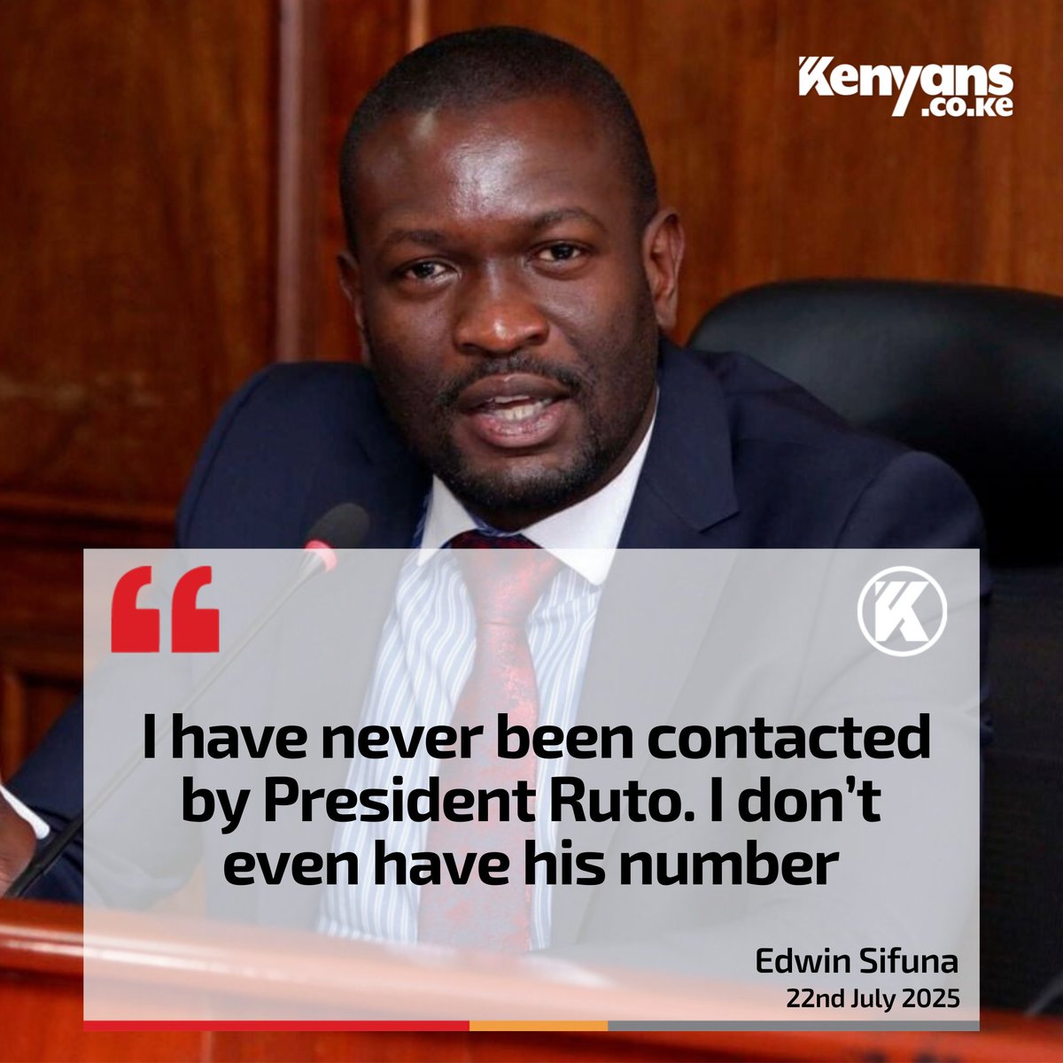 Kenyans's tweet photo. I have never been contacted by President Ruto. I don’t even have his number - Edwin Sifuna https://t.co/1HjiCgyD5k