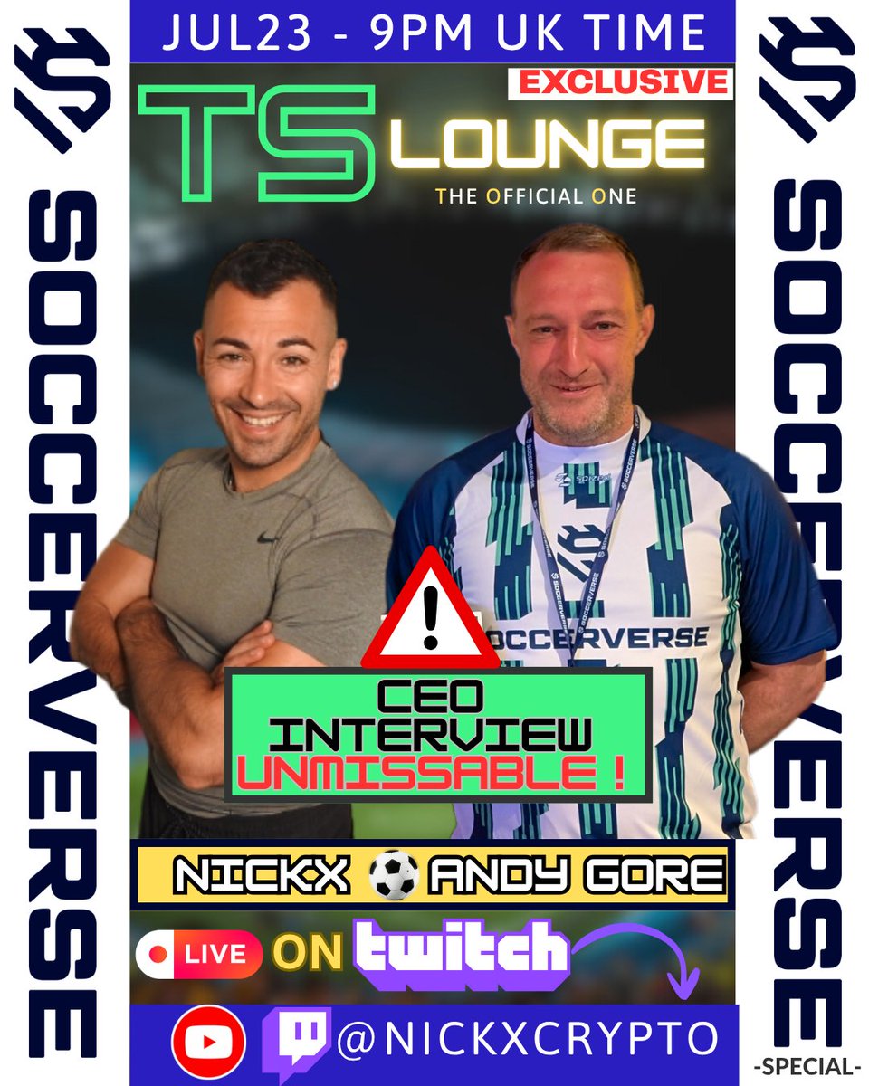 Nickx (@nickxcrypto) on Twitter photo ⚠️<a href="/soccerverse/">Soccerverse</a> CEO LIVE INTERVIEW !
Another HUGE interview live during The Soccerverse Lounge!
Honored to have Soccerverse CEO, Andrew Gore, as a guest for the show.
You cannot miss this . . .
Andrew Gore Hype Facts
✅ Co‑founder & CEO of Soccerverse, launched Jan 2025 on ⚠️<a href="/soccerverse/">Soccerverse</a> CEO LIVE INTERVIEW !
Another HUGE interview live during The Soccerverse Lounge!
Honored to have Soccerverse CEO, Andrew Gore, as a guest for the show.
You cannot miss this . . .
Andrew Gore Hype Facts
✅ Co‑founder & CEO of Soccerverse, launched Jan 2025 on