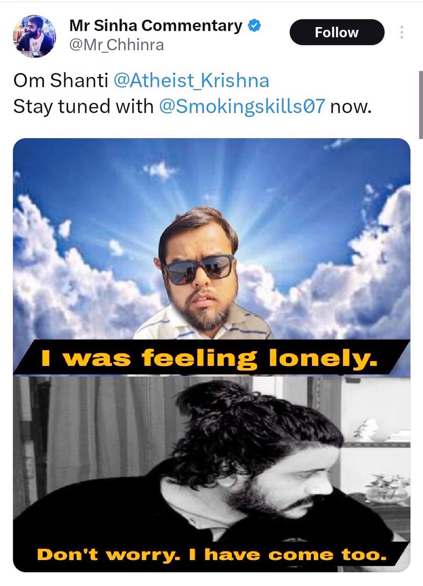 I will help <a href="/MrSinha_/">Mr Sinha</a> if he wants to file an FIR against this person for illegally using his photo and making fun of #AtheistKrishna’s tragic demise.