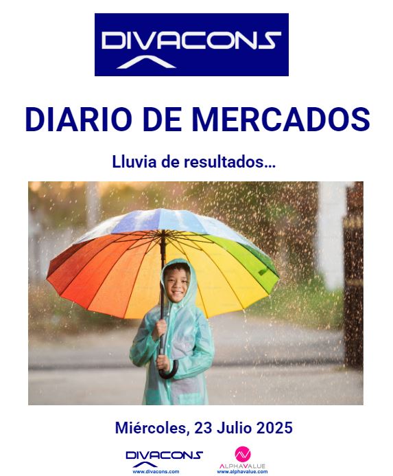 DivaconsSpain's tweet image. DIARIO DE MERCADOS Divacons-AlphaValue Miércoles 23 Julio: Lluvia de resultados…
Escribe a info@divacons.es o entra en divacons.com y hazte socio.