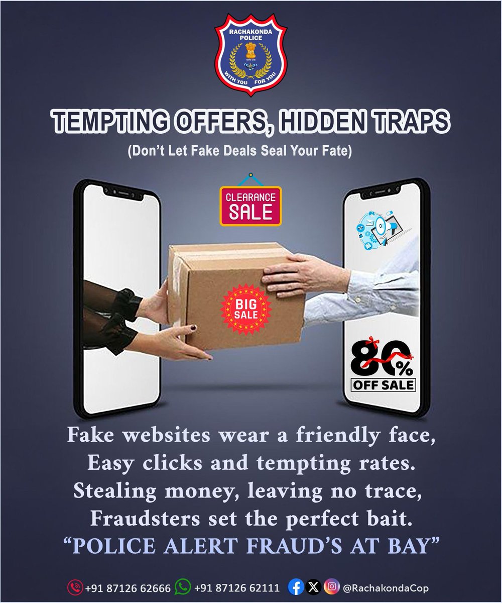 📷 Beware of Fake Online Offers! 📷
Tempting discounts can be traps set by fraudsters.
📷 Don’t fall for fake websites offering 80% OFF and “BIG SALE” tags.
They steal your money and vanish without a trace!
📷 Stay alert. Shop smart. Verify before you buy.
#CyberSafet
