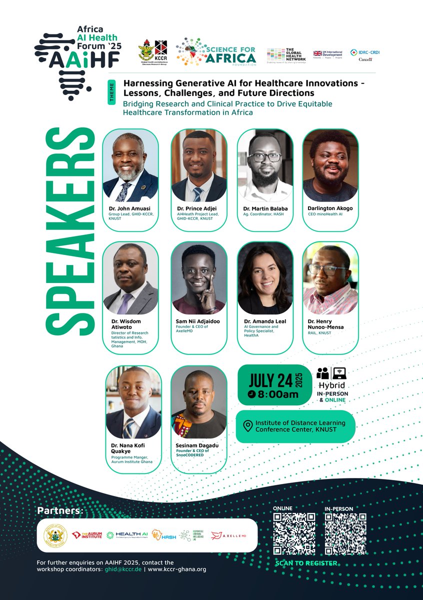 Academy for Health Innovation, Uganda (@theacademy_idi) on Twitter photo Our very own <a href="/MirtyneJ/">Martin Balaba, MD</a> will deliver a keynote address at the Africa AI Health Forum in Kumasi, Ghana.
This year’s theme:
Harnessing Generative AI for Healthcare Innovations – Lessons, Challenges, and Future Directions.
To attend online, register here: lnkd.in/dpfaz9Kz Our very own <a href="/MirtyneJ/">Martin Balaba, MD</a> will deliver a keynote address at the Africa AI Health Forum in Kumasi, Ghana.
This year’s theme:
Harnessing Generative AI for Healthcare Innovations – Lessons, Challenges, and Future Directions.
To attend online, register here: lnkd.in/dpfaz9Kz