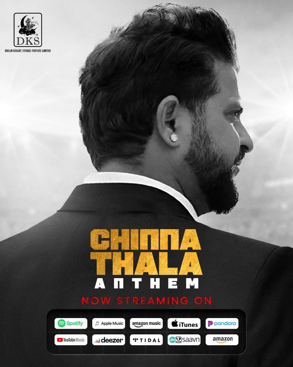Dream Knight Stories Private Limited (@dksoffl) on Twitter photo The roar gets louder! 🔥 Chinna Thala Anthem is now streaming on all platforms – play it loud! 🎧
Listen now 🎧social.tunecore.com/linkShare?link…
<a href="/ImRaina/">Suresh Raina🇮🇳</a> <a href="/Logan__you/">LOGAN</a> <a href="/itscharankumar/">Charan kumar</a> <a href="/saravananskdks/">Saravana Kumar</a> <a href="/TibosSolutions/">TIBOS Solutions & Services</a> <a href="/kgfsportz/">KGF SPORTZ & ENTERTAINMENT</a> #SureshRaina #ChinnaThala #ChinnaThalaAnthem #DKSProductionNo1 The roar gets louder! 🔥 Chinna Thala Anthem is now streaming on all platforms – play it loud! 🎧
Listen now 🎧social.tunecore.com/linkShare?link…
<a href="/ImRaina/">Suresh Raina🇮🇳</a> <a href="/Logan__you/">LOGAN</a> <a href="/itscharankumar/">Charan kumar</a> <a href="/saravananskdks/">Saravana Kumar</a> <a href="/TibosSolutions/">TIBOS Solutions & Services</a> <a href="/kgfsportz/">KGF SPORTZ & ENTERTAINMENT</a> #SureshRaina #ChinnaThala #ChinnaThalaAnthem #DKSProductionNo1