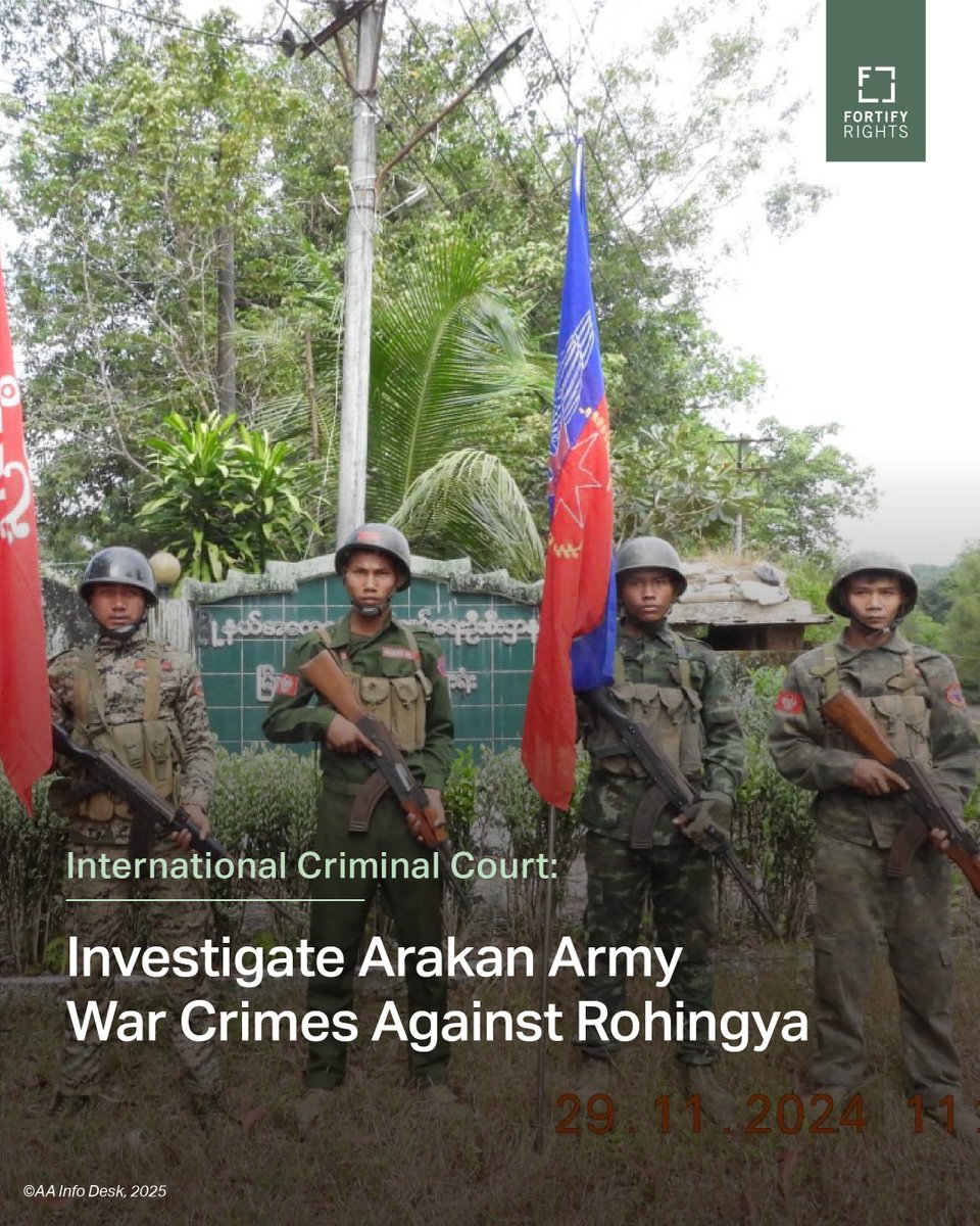Fortify Rights (@fortifyrights) on Twitter photo 🇲🇲 NEW: A new investigation by <a href="/FortifyRights/">Fortify Rights</a> finds that the Arakan Army (AA) has committed serious violations of the laws of war against #Rohingya civilians in ad-hoc detention centers and villages under its control in #Rakhine State.
The International Criminal Court should 🇲🇲 NEW: A new investigation by <a href="/FortifyRights/">Fortify Rights</a> finds that the Arakan Army (AA) has committed serious violations of the laws of war against #Rohingya civilians in ad-hoc detention centers and villages under its control in #Rakhine State.
The International Criminal Court should